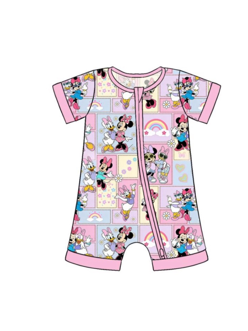 BAMBOO Pink Patchwork Minnie & Friends Short Sleeve One-Piece
